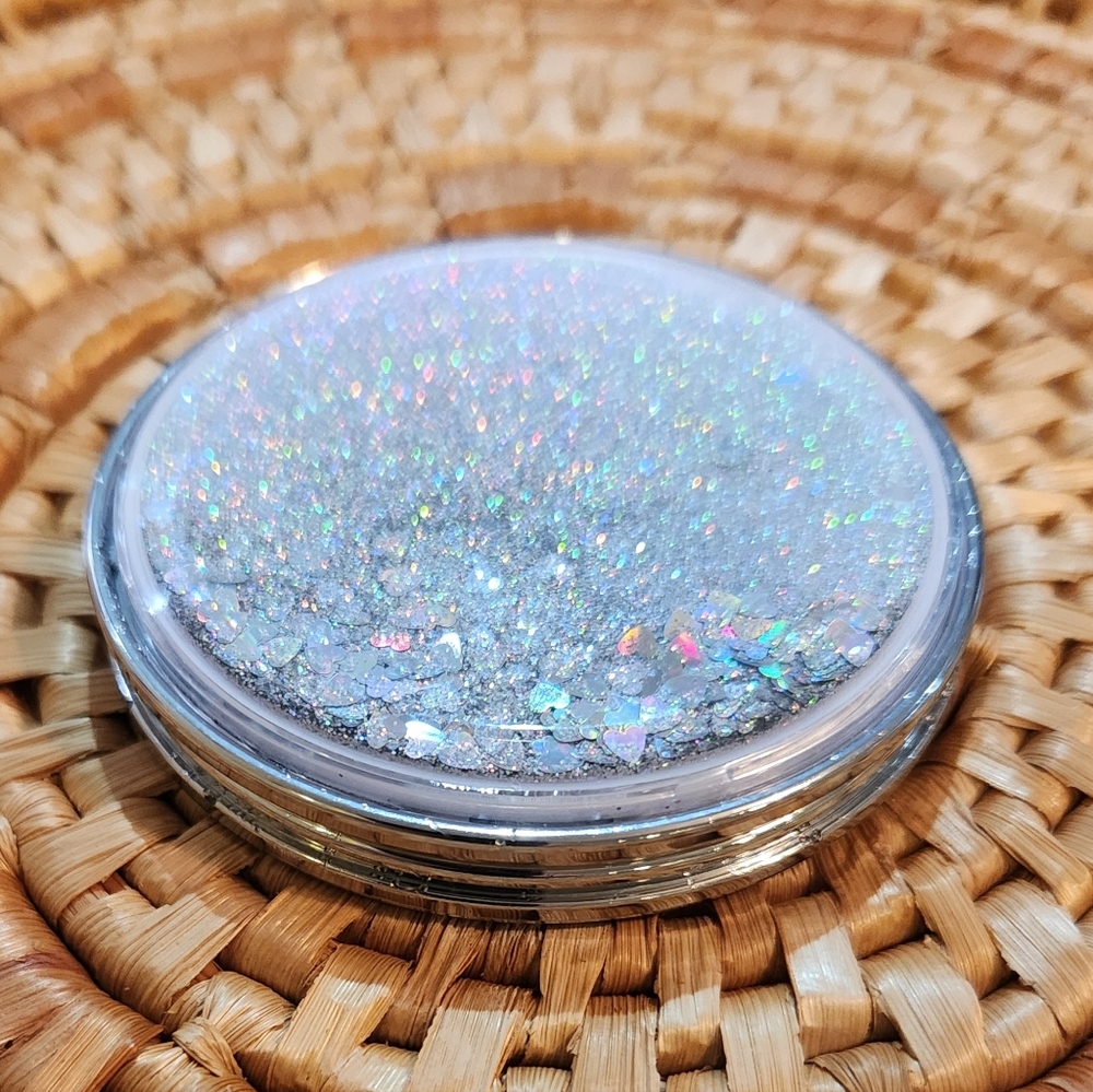 Silver Glitter Double Sided Compact Mirror